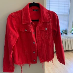 Nasty Gal Red Cropped Denim Jacket